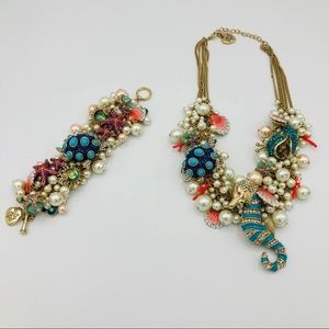 Betsey Johnson Seahorse Necklace Bracelet Chunky